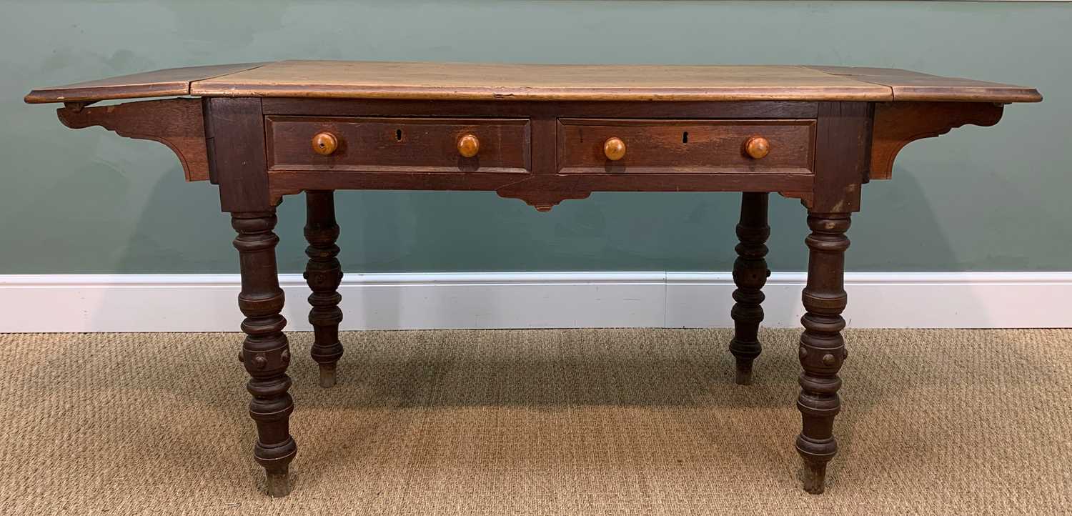 ANTIQUE OAK DROP LEAF TABLE, two frieze drawers, turned legs, 81h x 181w (extended) x 67cms d - Image 3 of 9