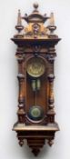 LARGE LATE 19C WALNUT VIENNA-STYLE WALL CLOCK, elaborate carved case housing circular Arabic dial