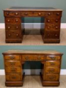 BURR WALNUT PEDESTAL DESK & ANOTHER, walnut desk c. 1890, 78h x 121w x 53cms d, other with inset