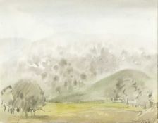 ‡ DAVID TINDLE watercolour - Berkshire landscape, signed and dated 1955, 22.3 x 28.8cms