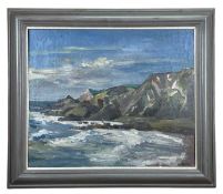 ‡ MONTAGUE LEDER oil on canvas - cliffs above waves, signed, 50 x 60cms Provenance: private