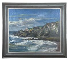 ‡ MONTAGUE LEDER oil on canvas - cliffs above waves, signed, 50 x 60cms Provenance: private