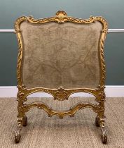 19TH C. GILTWOOD ROCOCO FIRESCREEN, shaped cartouche form, with acanthus and rocaille ornamented C-