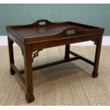 CHIPPENDALE-STYLE MAHOGANY SIDE TABLE, with tray top and pierced handles, on later base with pierced