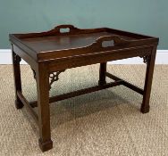 CHIPPENDALE-STYLE MAHOGANY SIDE TABLE, with tray top and pierced handles, on later base with pierced
