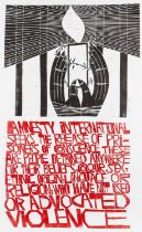 ‡ PAUL PETER PIECH two colour lithograph - for Amnesty International opposing the detention of