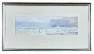 ‡ GARETH THOMAS watercolour - entitled verso 'Figures, Three Cliffs Bay' on Watercolour Society of