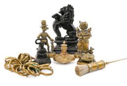 ASSORTED BRASSWARE, including Bacchus head inkwell on circular dish base, 16cms h, tortoise inkwell,