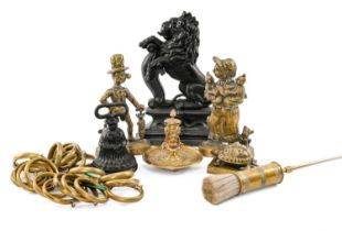 ASSORTED BRASSWARE, including Bacchus head inkwell on circular dish base, 16cms h, tortoise inkwell,