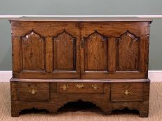 18TH C. WELSH JOINT OAK MULE CHEST, altered to a cupboard with fixed top, interior shelf and apron