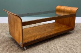 MID-CENTURY G-PLAN TULIP COFFEE TABLE BY VICTOR WILKINS, curved bentwood ends, teak frame, glass