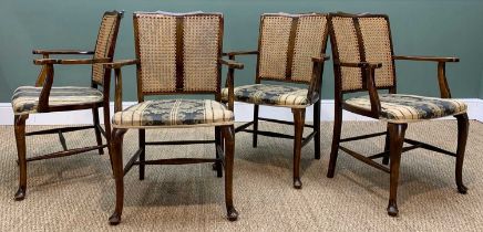 FOUR STYLISH CANED STAINED BEECH ARMCHAIRS, 85h x 58w x 48cms d (4) Provenance: private collection