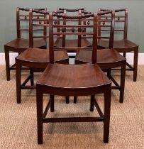 SET OF SIX EARLY 19TH C. MAHOGANY DINING CHAIRS, rope twist top rail, reeded ovals between reeded