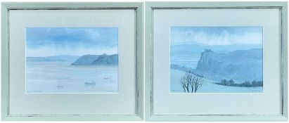 ‡ CERI AUCKLAND DAVIES watercolours, a pair - entitled, 'Estuary Llansteffan', signed and dated '