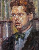 DAVID GRIFFITHS MBE oil on canvas - portrait of Dylan Thomas, signed with initials, signed and