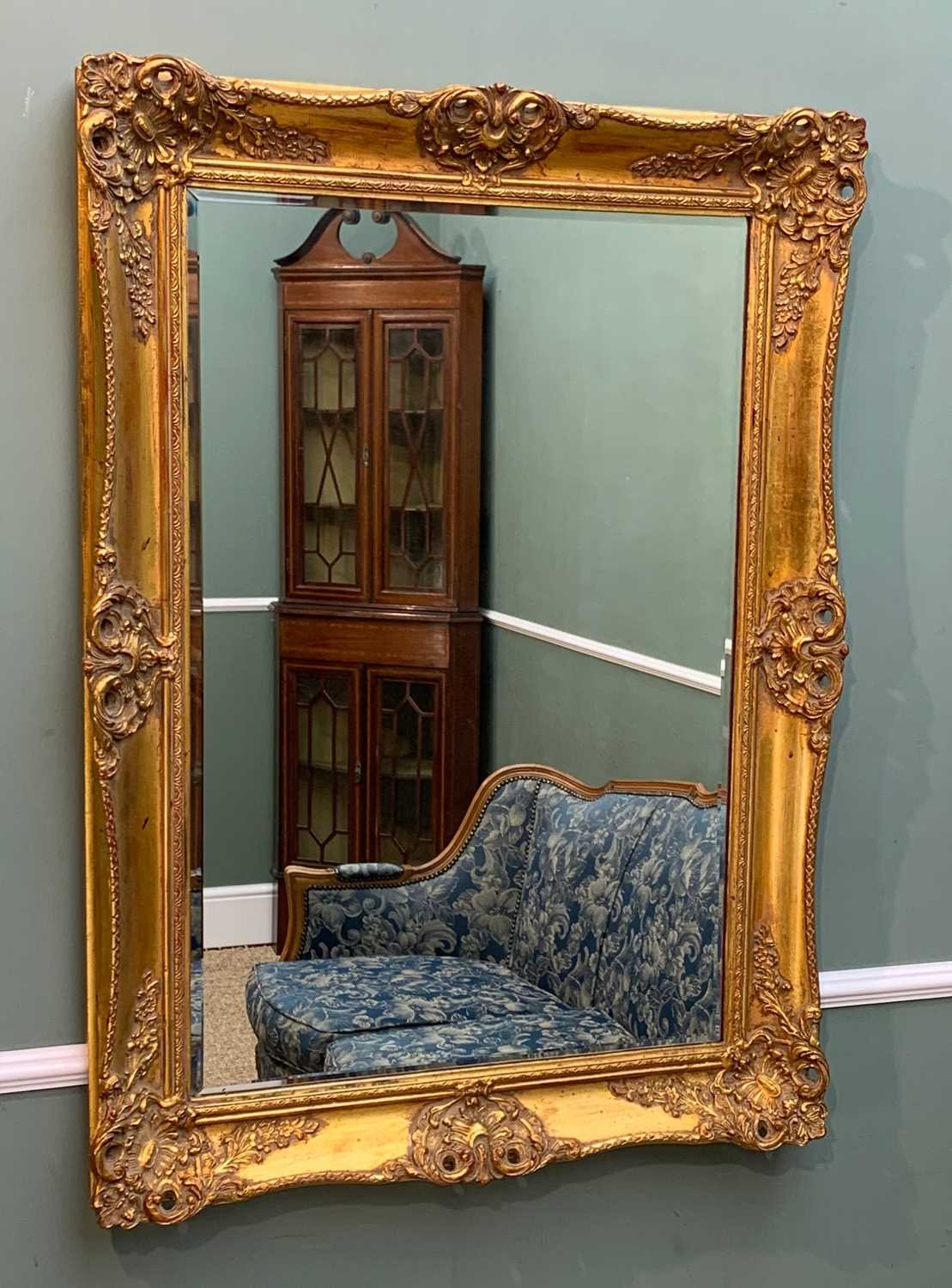 VICTORIAN WALNUT BALLOON BACK ARMCHAIR & GILT MIRROR, mirror with bevelled glass, distressed gilt - Image 5 of 8