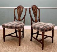 PAIR PROVINCIAL HEPPLEWHITE STYLE DINING CHAIRS, early 19th C., with later plaid stuffover
