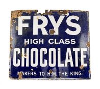 VINTAGE ENAMEL ADVERTISING SIGN 'Fry's High Class Chocolate Makers To H.M The King', 61 x 71cms
