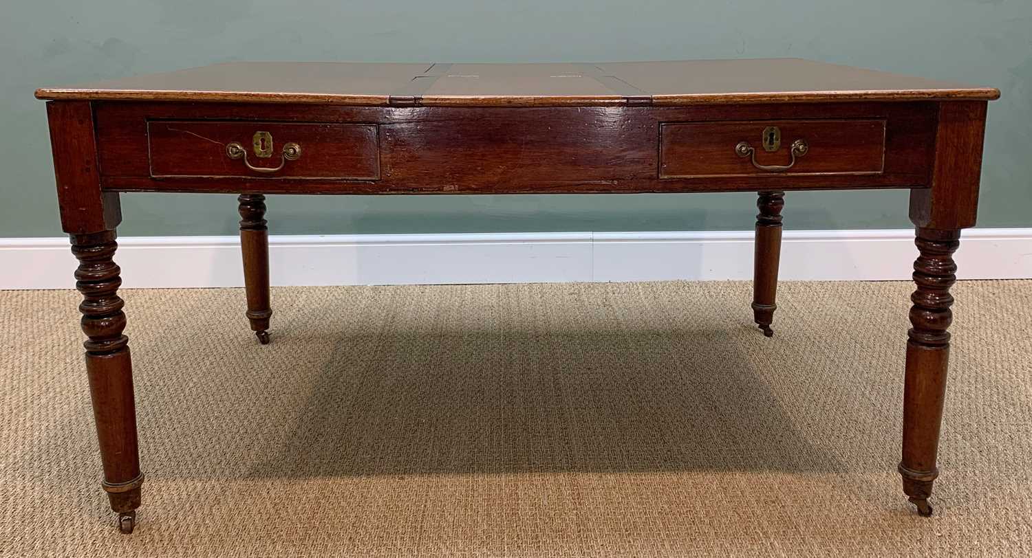 VICTORIAN MAHOGANY PARTNER'S DESK, top with hinged compartments, two frieze drawers either side, 76h - Image 3 of 5