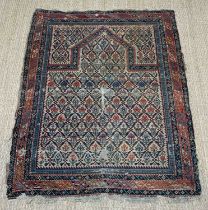 LATE 19TH C. MARASALI PRAYER RUG, East Caucasus, the ivory serrated lattice field with stylised