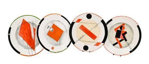 SET OF FOUR VILLEROY & BOSCH RUSSIAN CONSTRUCTIVIST PLATES, by Wladimir Njemuchin (Russian, b.