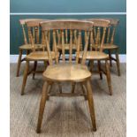 SET SIX BEECH WINDSOR FARMHOUSE CHAIRS, 89h x 54w, 51cms d (6) Provenance: consigned West Wales