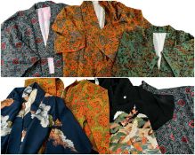 GROUP OF SIX JAPANESE SUMMER KIMONOS, c. 1930s, various printed designs, one machine embroidered,
