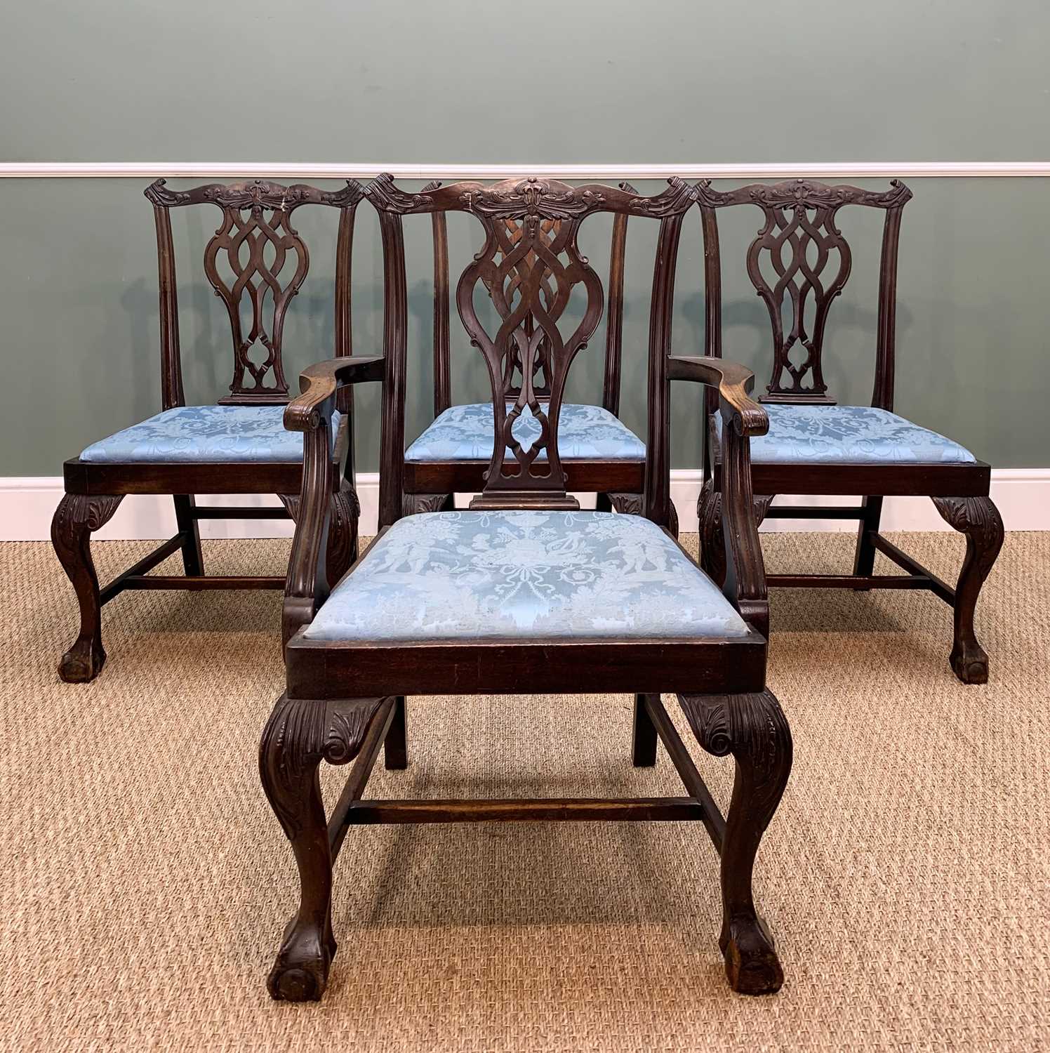 HARLEQUIN SET OF TWELVE DINING CHAIRS early 20th C. comprising eight Chippendale style mahogany - Image 8 of 10