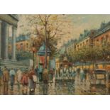 G. DE LUCA oil on canvas - untitled, autumnal Parisian street scene, signed, 29 x 39.5cms