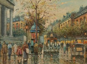 G. DE LUCA oil on canvas - untitled, autumnal Parisian street scene, signed, 29 x 39.5cms