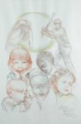 ‡ ANDREW VICARI colour print - untitled, two cricketers and five children, personally signed and