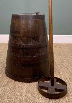 19TH C. WELSH OAK BUTTER CHURN, 'BEDDAU GNOC', with lid, previously on display at The National Trust