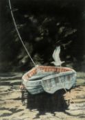 ‡ NAOMI TYDEMAN watercolour - low tide, dinghy and seagull, signed, 28.5 x 20.5cms  Provenance: