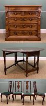 LATE 19TH C. MAHOGANY CHEST, GATELEG TABLE & CHAIRS, the chest north country or Scottish, fitted