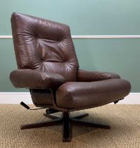 MID-CENTURY GOTE MOBEL SWEDISH SWIVEL ARMCHAIR, brown leather upholstery, rosewood frame and base,