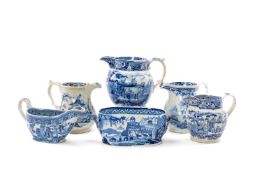 ASSORTED BLUE & WHITE PRINTED POTTERY VESSELS including patterns 'Cuba', 'Monopteros' and '
