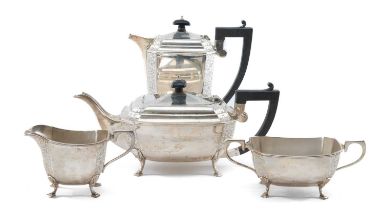 GEORGE V SILVER FOUR PIECE TEA SET J. Gloster Ltd, Birmingham 1921, of rectangular form, scroll