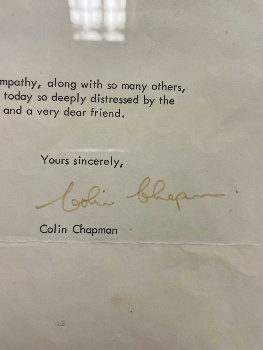 COLIN CHAPMAN/TEAM LOTUS AUTOMOBILIA, comprising two letters, one from Team Lotus, dated 1st - Image 6 of 23