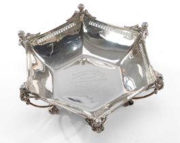 GEORGE V SILVER BOWL, John & William Deakin, Sheffield 1924, of hexagonal shape, raised on six