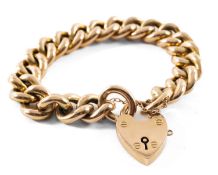 9CT GOLD CURB LINK CHAIN, heart shaped padlock, 36.6gms Provenance: private collection