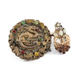 TWO DRESS RINGS & COSTUME JEWELLERY BROOCH, comprising 9ct gold and opal cruciform ring, 14ct