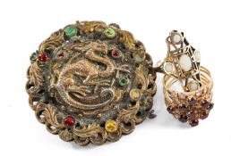 TWO DRESS RINGS & COSTUME JEWELLERY BROOCH, comprising 9ct gold and opal cruciform ring, 14ct
