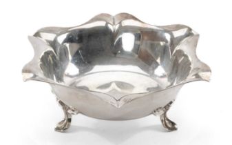 GEORGE V SILVER HEXAGONAL BOWL, raised on three feet, Sheffield 1917, Atkin Brothers, 14ozt approx