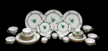 HEREND 'CHINESE BOUQUET' (APPONYI) PATTERN PORCELAIN SERVICE FOR SIX, in green foliate enamelled