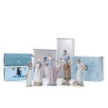 FIVE BOXED LLADRO FIGURES including, Country Chores 06370 35cms, Dancer 05050 30cms, Girl with