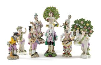 ASSORTED CONTINENTAL PORCELAIN FIGURINES, including two Chelsea style cherubs, pair Meissen style