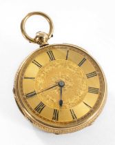 VICTORIAN 18CT GOLD LADIES FOB WATCH, London 1866, gold dial with foliate engraved centre, enamelled