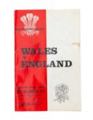 WALES V ENGLAND RUGBY INTERNATIONAL PROGRAMME, Cardiff Arms Park Saturday 16th 1971, signed by