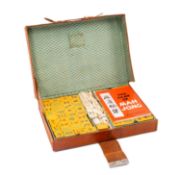 VINTAGE CHINESE MAHJONG SET, four trays fitted with plastic tiles and complete with bone money