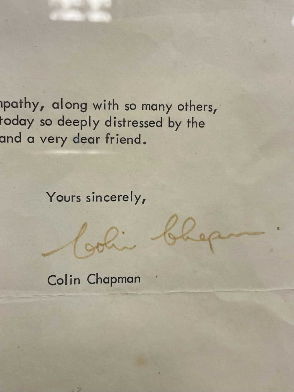 COLIN CHAPMAN/TEAM LOTUS AUTOMOBILIA, comprising two letters, one from Team Lotus, dated 1st - Image 5 of 23